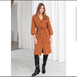 &Other Stories Belted Cotton Dress - burnt orange